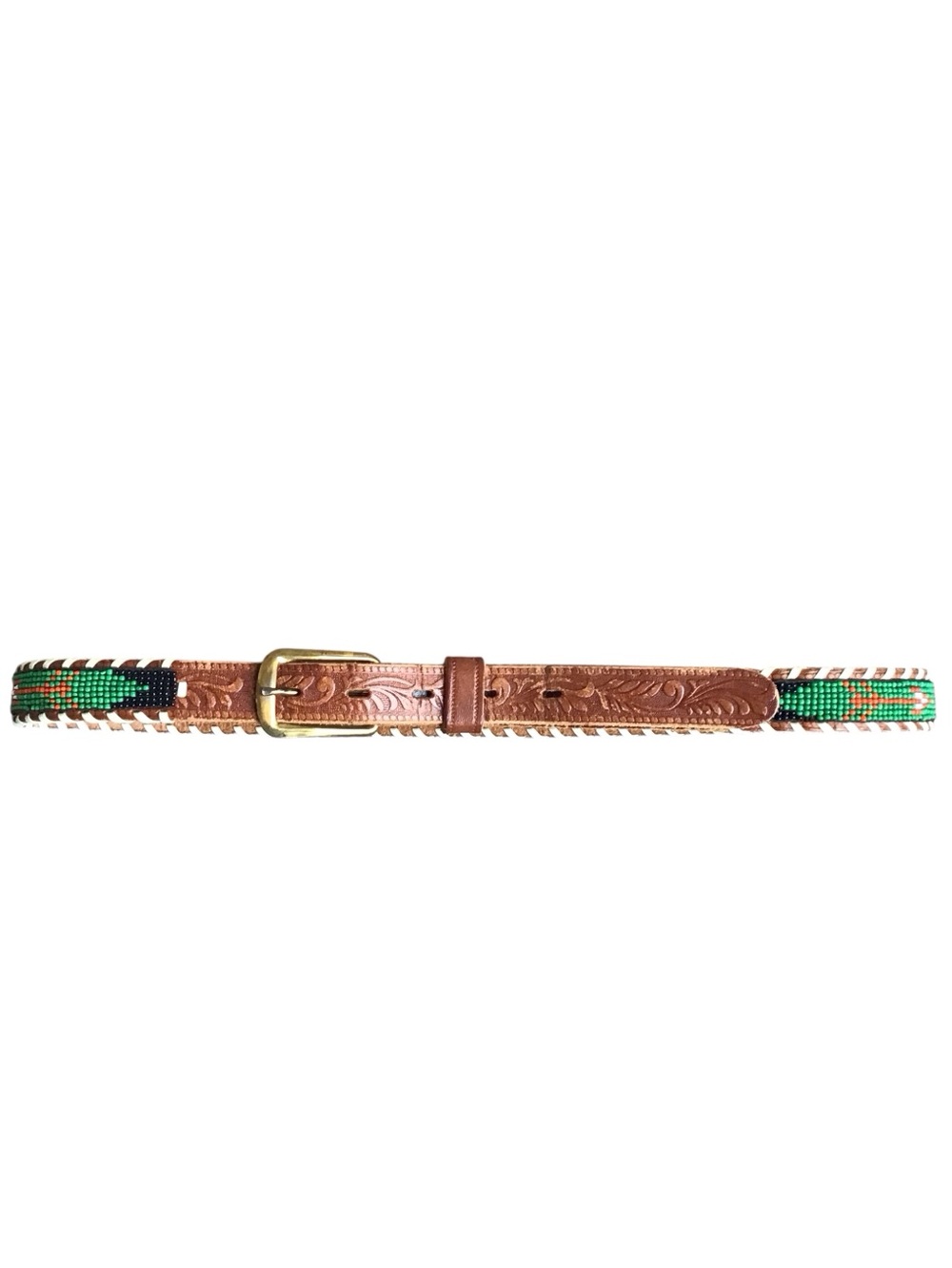 Vintage Leather Thunderbird Hand Beaded Belt 30